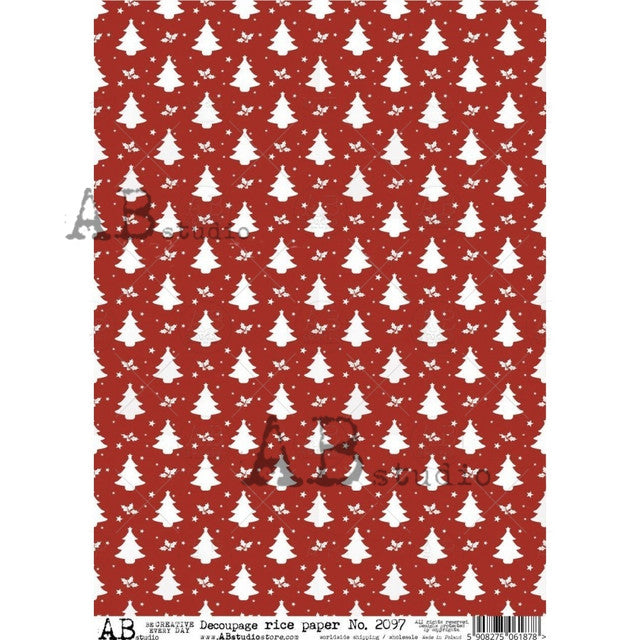 AB Studios Red Christmas Tree Pattern Rice Paper