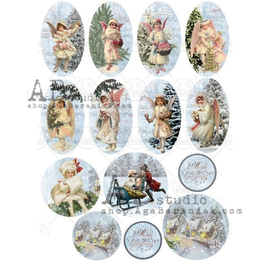 AB Studios Shabby Winter Angel Ovals Scenes A4 0359