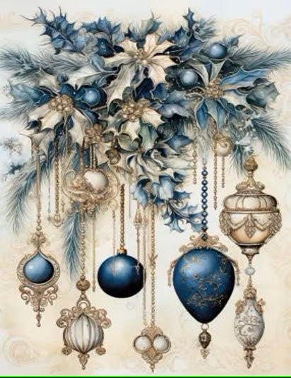 Limited Edition, LaBlanche, Blue Christmas Baubles, no 7A4 plus, Rice Paper