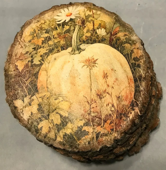 Rustic 4 Pumpkin, Decoupage Wood Coasters, Water Resistant