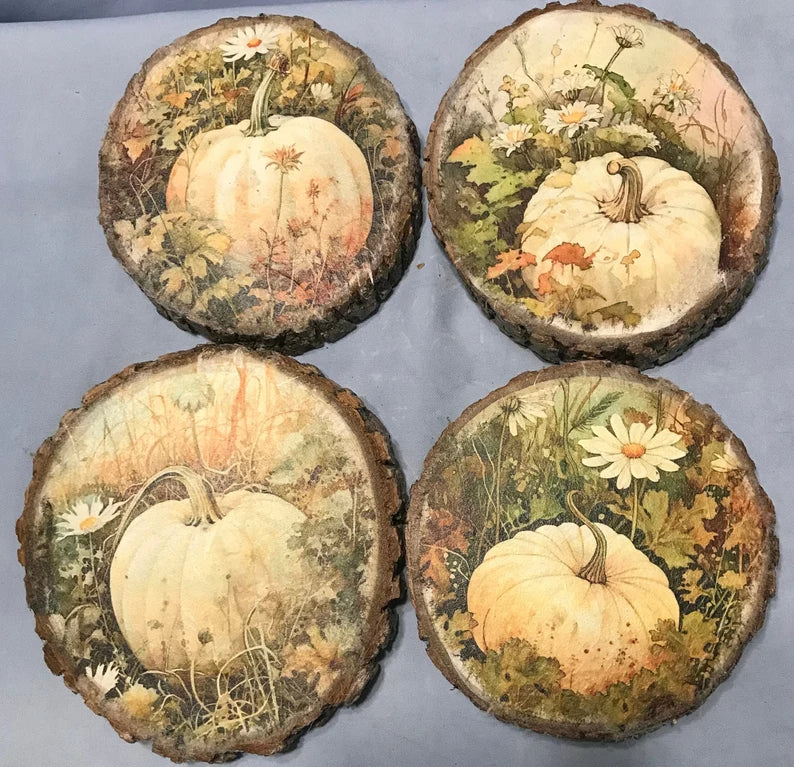 Rustic 4 Pumpkin, Decoupage Wood Coasters, Water Resistant