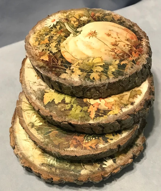 Rustic 4 Pumpkin, Decoupage Wood Coasters, Water Resistant