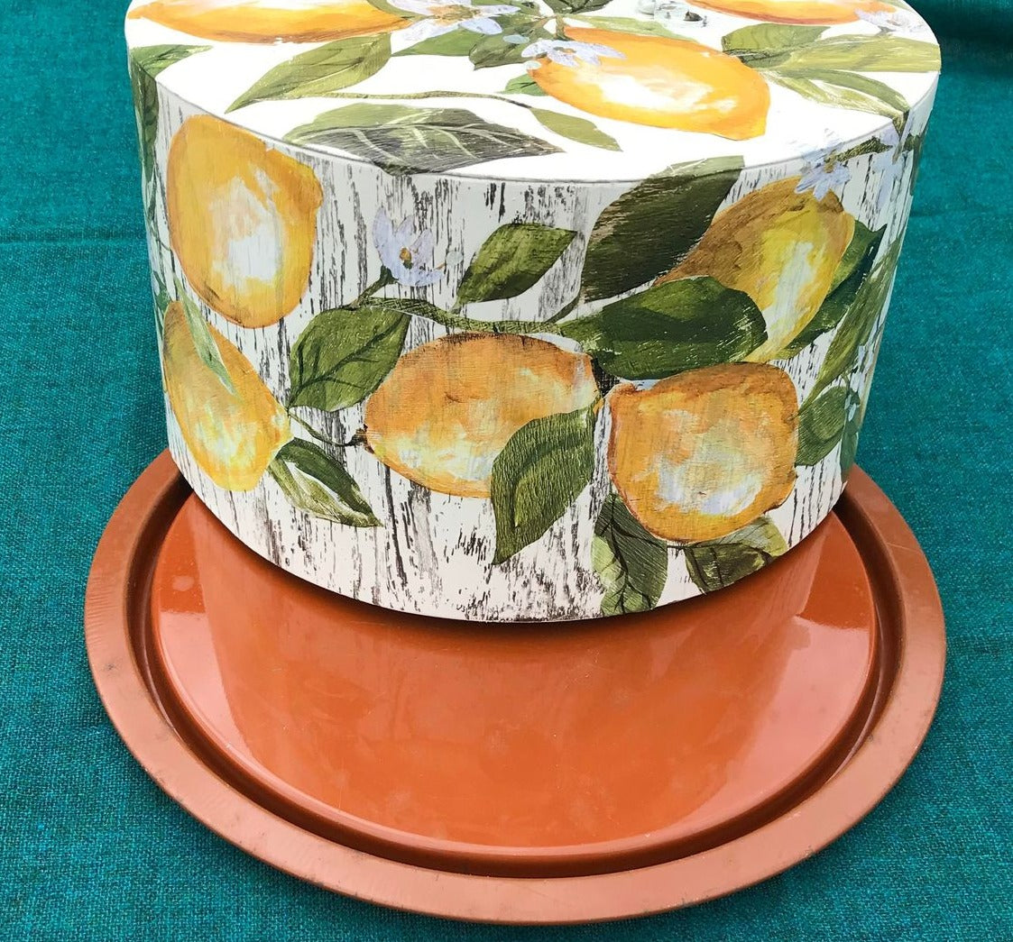 Lemon Drops Cake Tin , Round, Metal,Rustic Cake Box