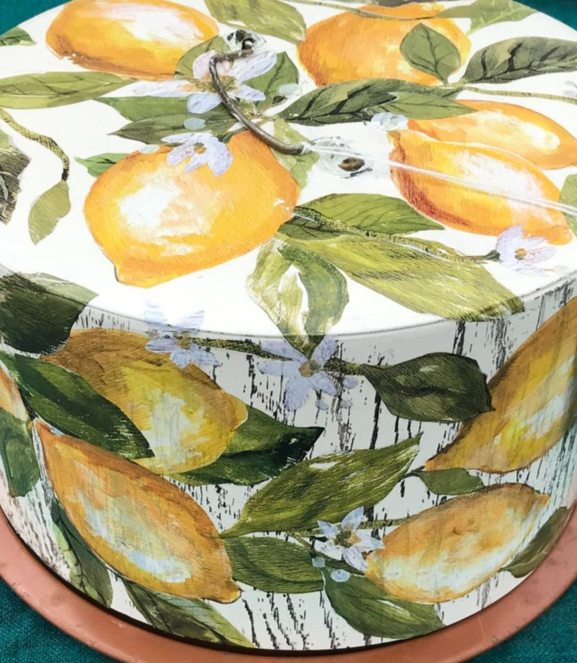 Lemon Drops Cake Tin , Round, Metal,Rustic Cake Box