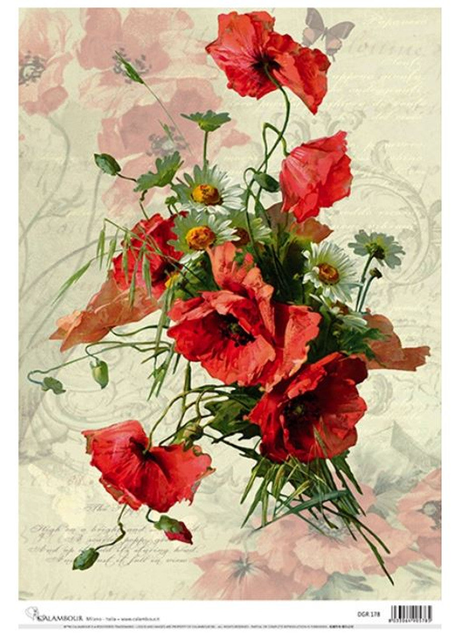 This is a Bundle, 2 Calambour Poppies, Rice Papers 1-A4 Poppies Decoupage Queen