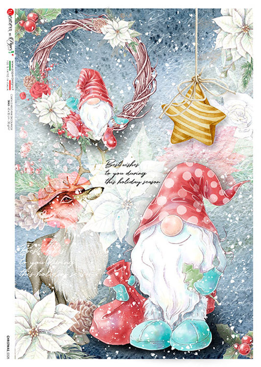 Christmas Gnome Paper Designs Rice Paper A4 by Paper Designs