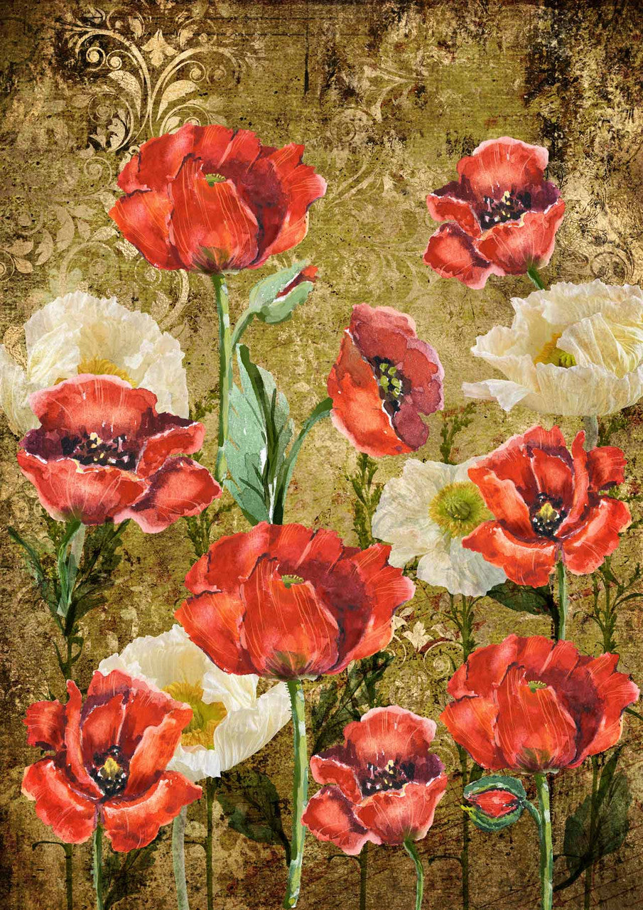 This is a Bundle, 2 Calambour Poppies, Rice Papers 1-A4 Poppies Decoupage Queen