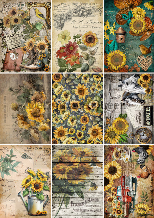 Decoupage Queen Sunflower Journaling Cards Rice Paper