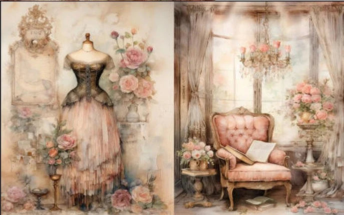 LaBlanche, Faded Flowers, Dressmaker and Chair, No 5, A4 plus, Rice Paper,