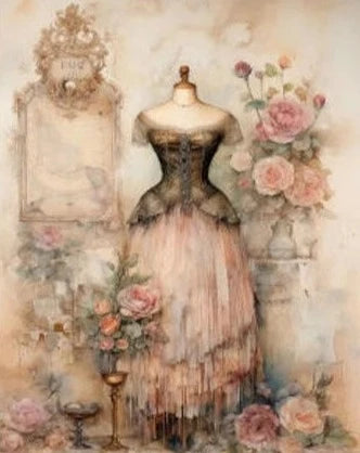 LaBlanche, Faded Flowers, Dressmaker and Chair, No 5, A4 plus, Rice Paper,