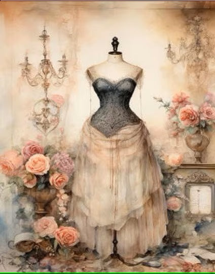 LaBlanche, Faded Flowers, Dress No 1 , A4 plus, Rice Paper,