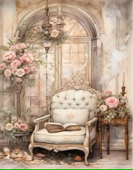 LaBlanche, Faded Flowers, Floral Chair, No7, A4 plus, Rice Paper,