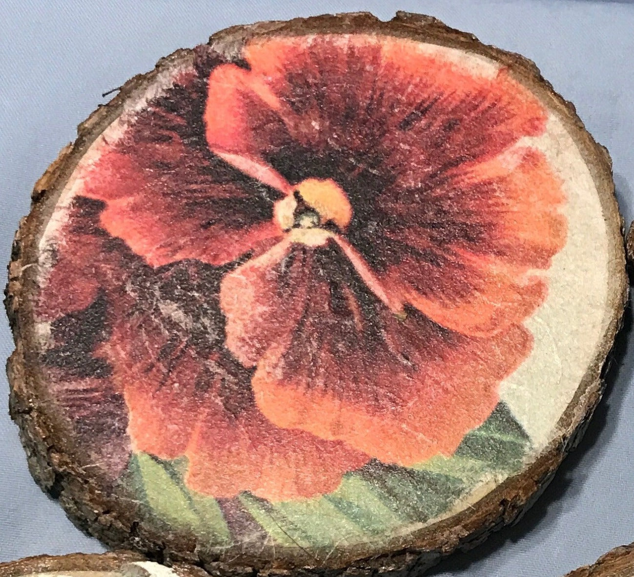 Rustic 4 Pansy Decoupage Wood Coasters, Water Resistant