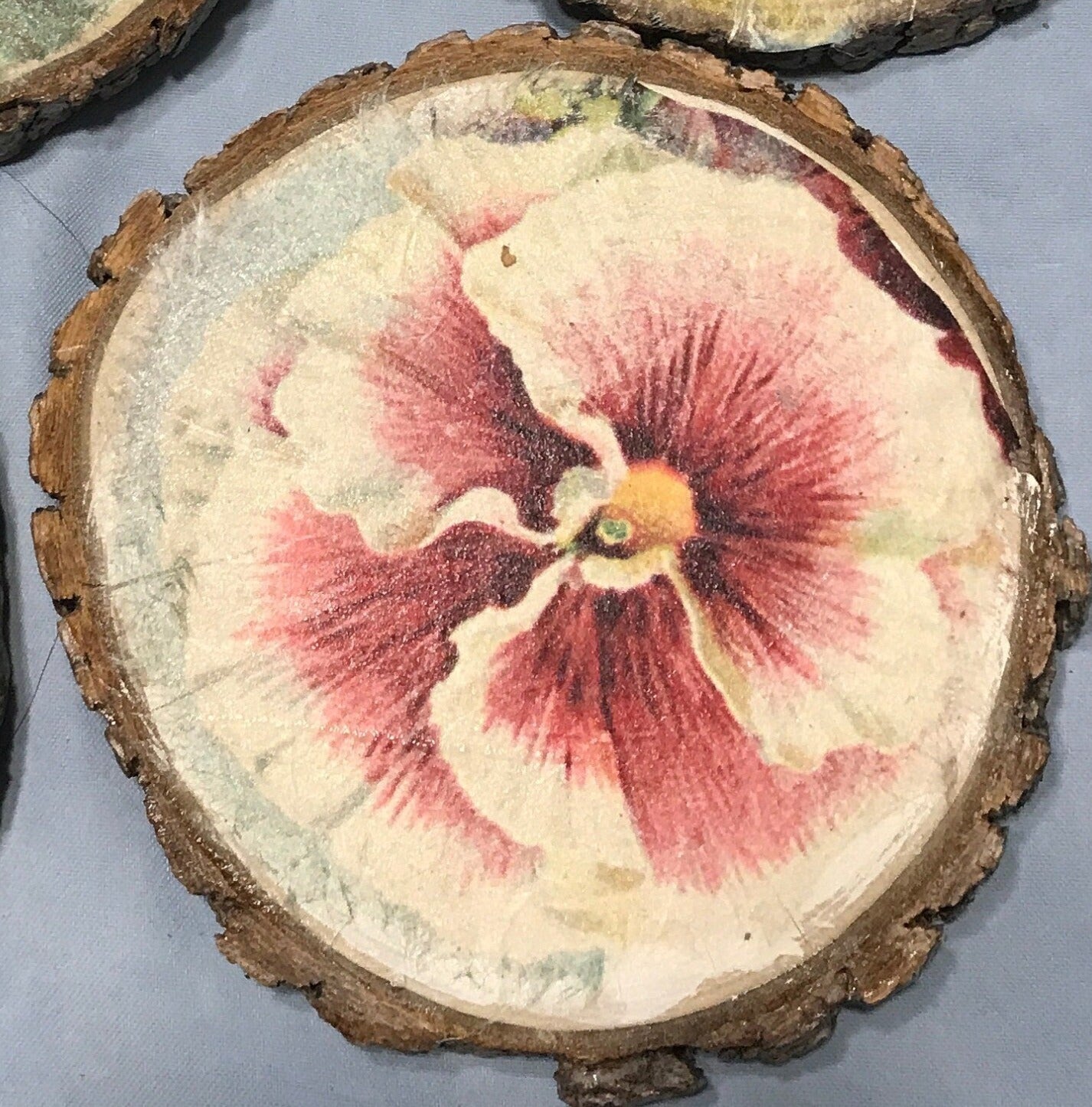 Rustic 4 Pansy Decoupage Wood Coasters, Water Resistant