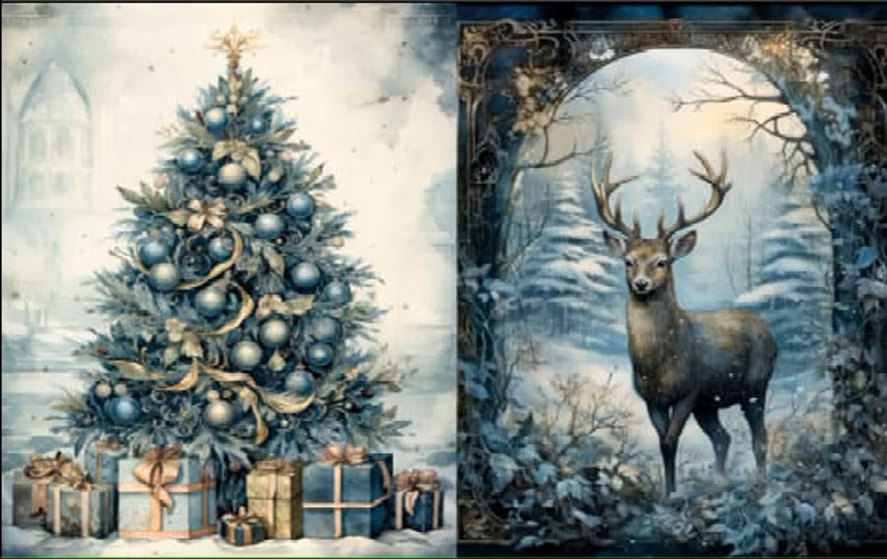 Limited Edition, LaBlanche, Blue Christmas Tree and Buck, no4, A4 plus, Rice Paper