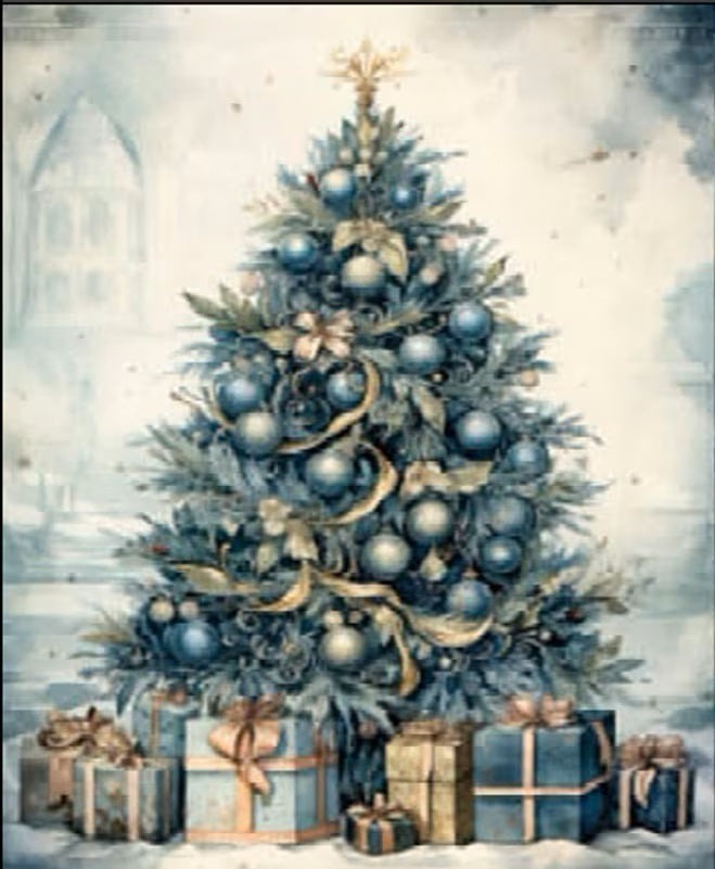 Limited Edition, LaBlanche, Blue Christmas Tree and Buck, no4, A4 plus, Rice Paper