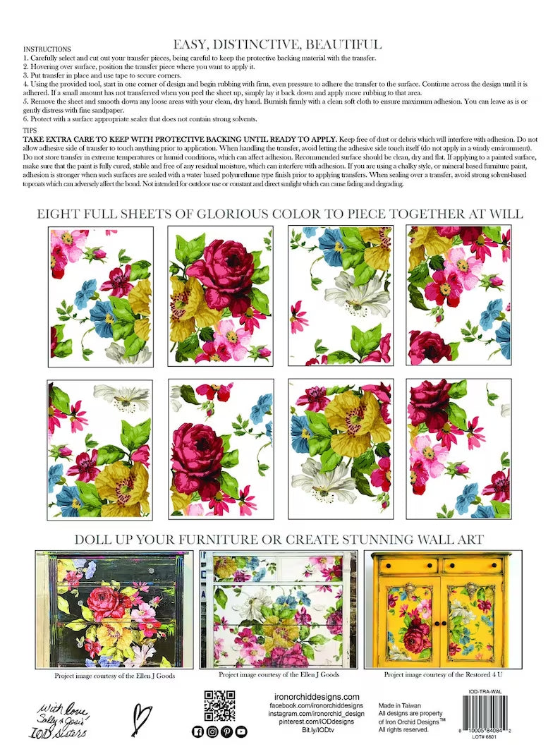 Wall Flower Transfer, 12"x16" 8 page Transfer By IOD